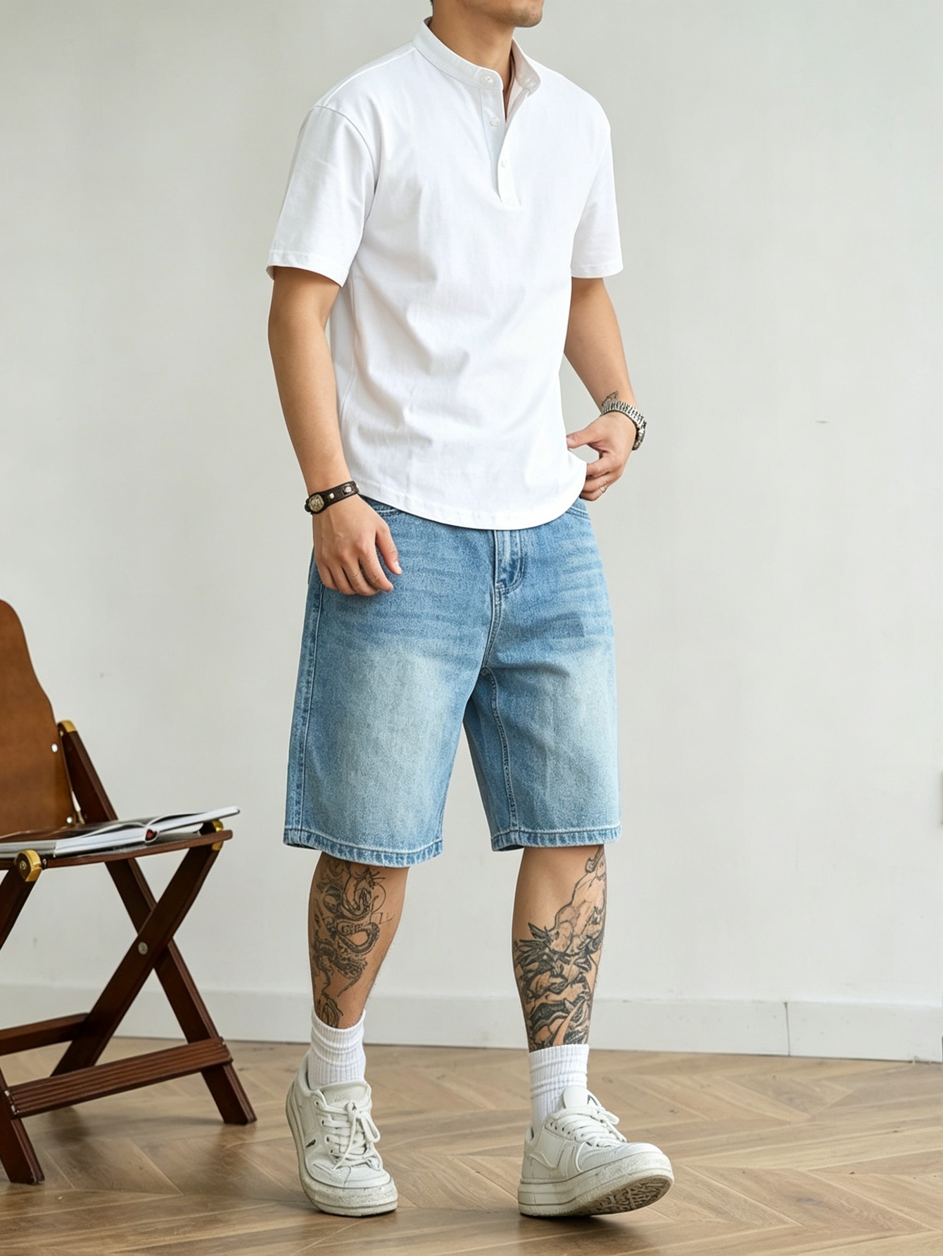 Jorts de denim azul de corte s - Korean Daily Lifestyle avaliação e preço